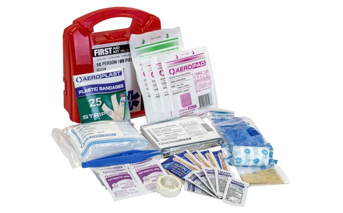 6010 - 10 person Red Plastic First Aid Kit Open_FAK6010.jpg